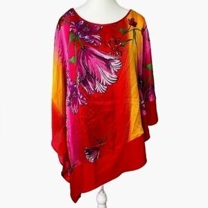Colleen‎ Lopez Red and Pink Floral Poncho Style Top with Tank underneath